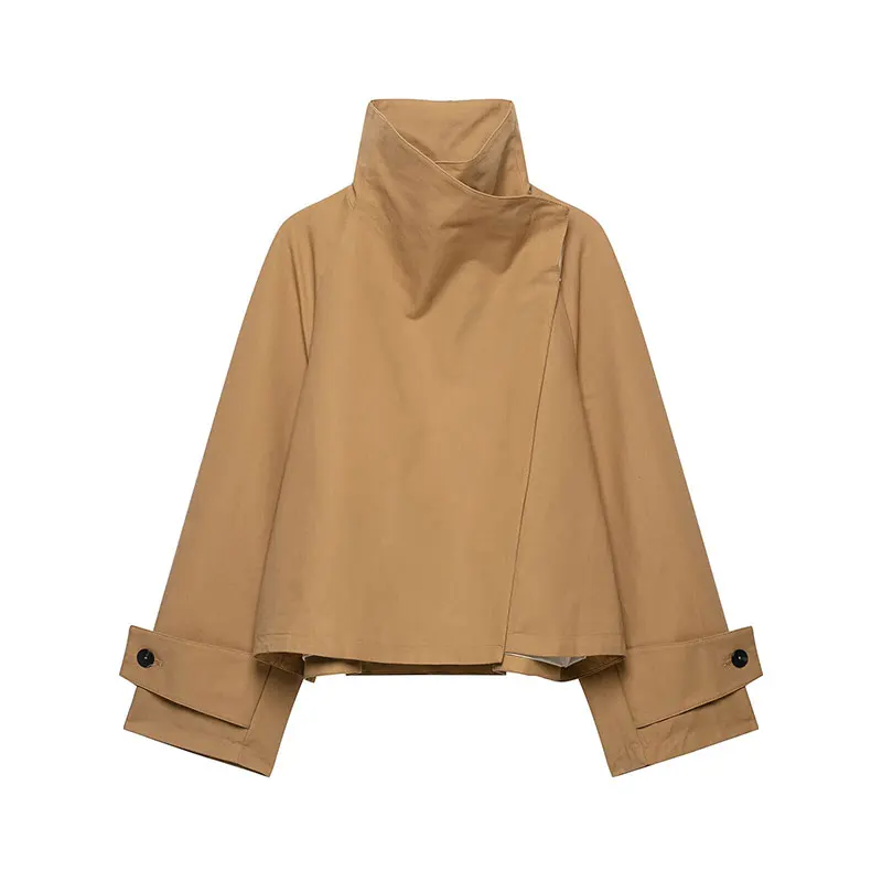 NLZGMSJ Vintage Casual Chic Women Bomber Jacket Stand Collar Hidden Button Jacket Fashion 2026 Autumn Jacket