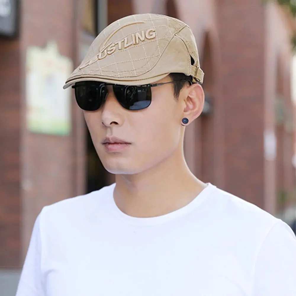 Fashion Breathable Berets Hat UV Protection Adjustable Peaked Cap Cotton Summer Cabbie Flat Cap Men