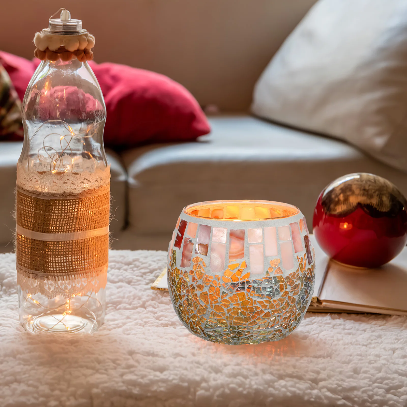 

Shell Glass Candleholder Decorative Mosaic Candlestick for Home Bedroom Living Room Tabletop Artistic Stand