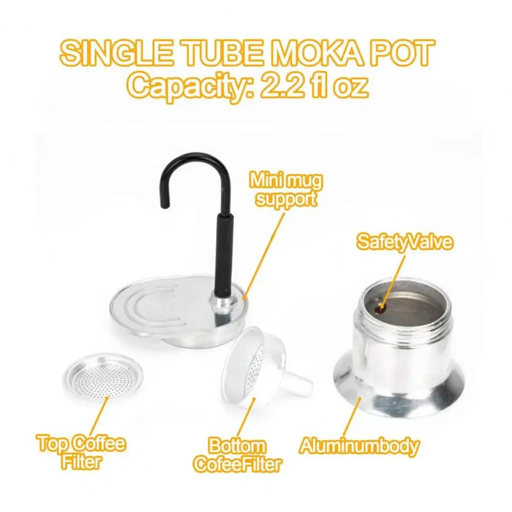 Outdoor Camping Coffee Maker Single Tube Pot Single Tube Moka Pot 1 Cup 50ml Portable Italian Coffee Maker Aluminum for Travel