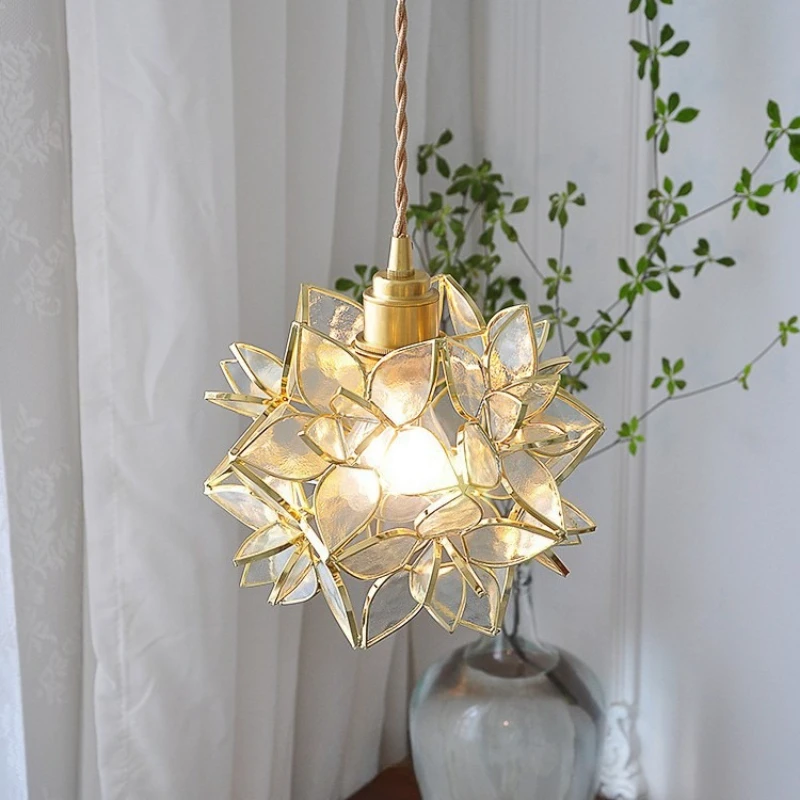 Handmade Glass Dandelion Pendant Lights Brass Flower Suspend Lamps Dining Room Bedroom Entryway Hallway Petal Indoor Lighting