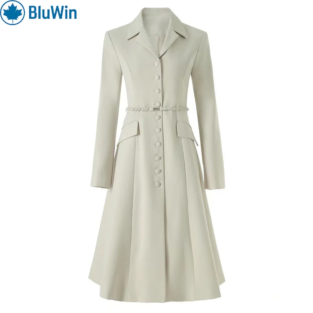 معطف واق من المطر بحزام URBANCHIC، طية صدر السترة، معطف طويل بصدر واحد، نمط ركاب للخريف والشتاء #3