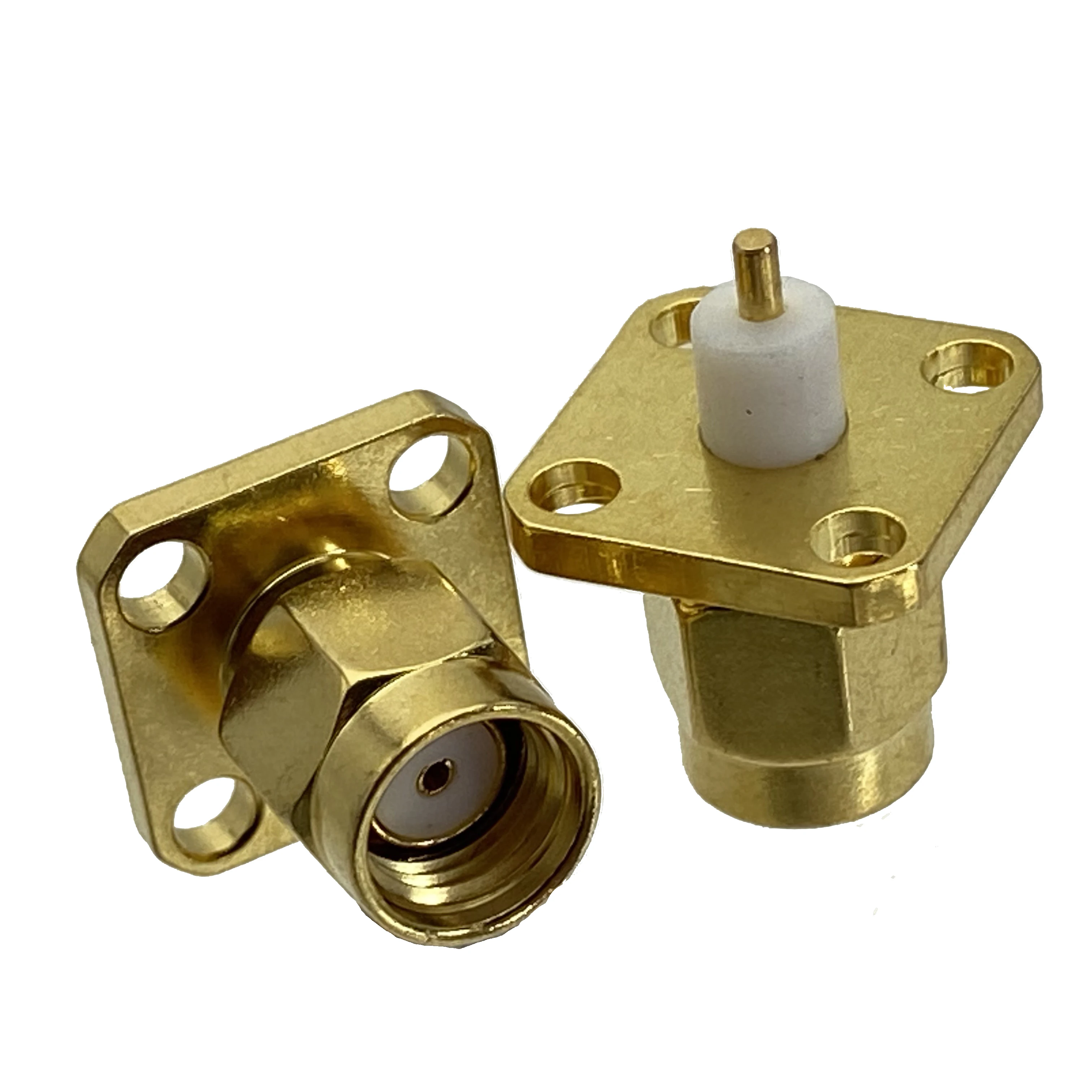 Connector RP SMA RPSMA male jack pin 4-holes flange PTFE solder cup deskl Mount RF Coaxial adapter