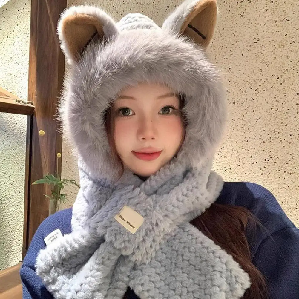 New Cute Bear Ear Hat Scarf Gloves Set Winter Women Beanies Caps Warm Casual Plush Hats Casual Solid Fleece Girl Kawaii Present