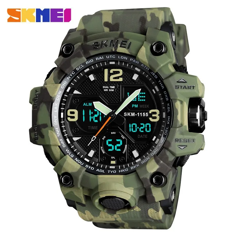 

Wristwatches Watches Dual Men SKMEI 1155B Sport 5Bar Waterproof Display Digital
