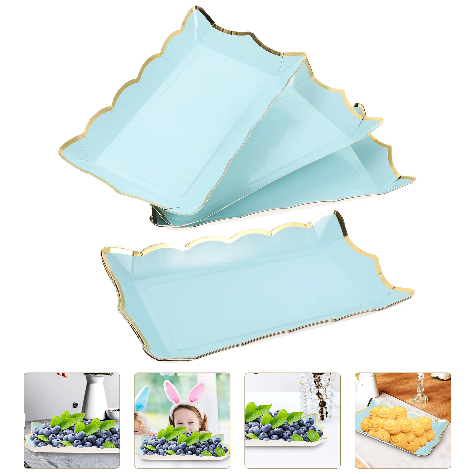 4 Pcs Square Paper Lace Plate White Dinner Plates Cardboard Platters Fruit Tray Trays for Serving Party and Cookie Disposable