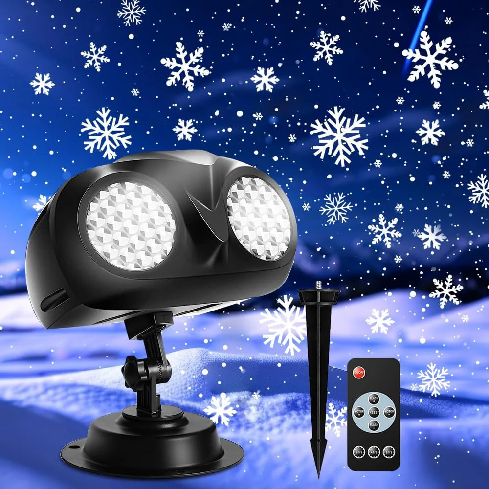 

Christmas Snowfall Projector Lights Double-tube Snowflake Projector Lamp Clearer Rotating Falling Snow Spots Holiday Decoration
