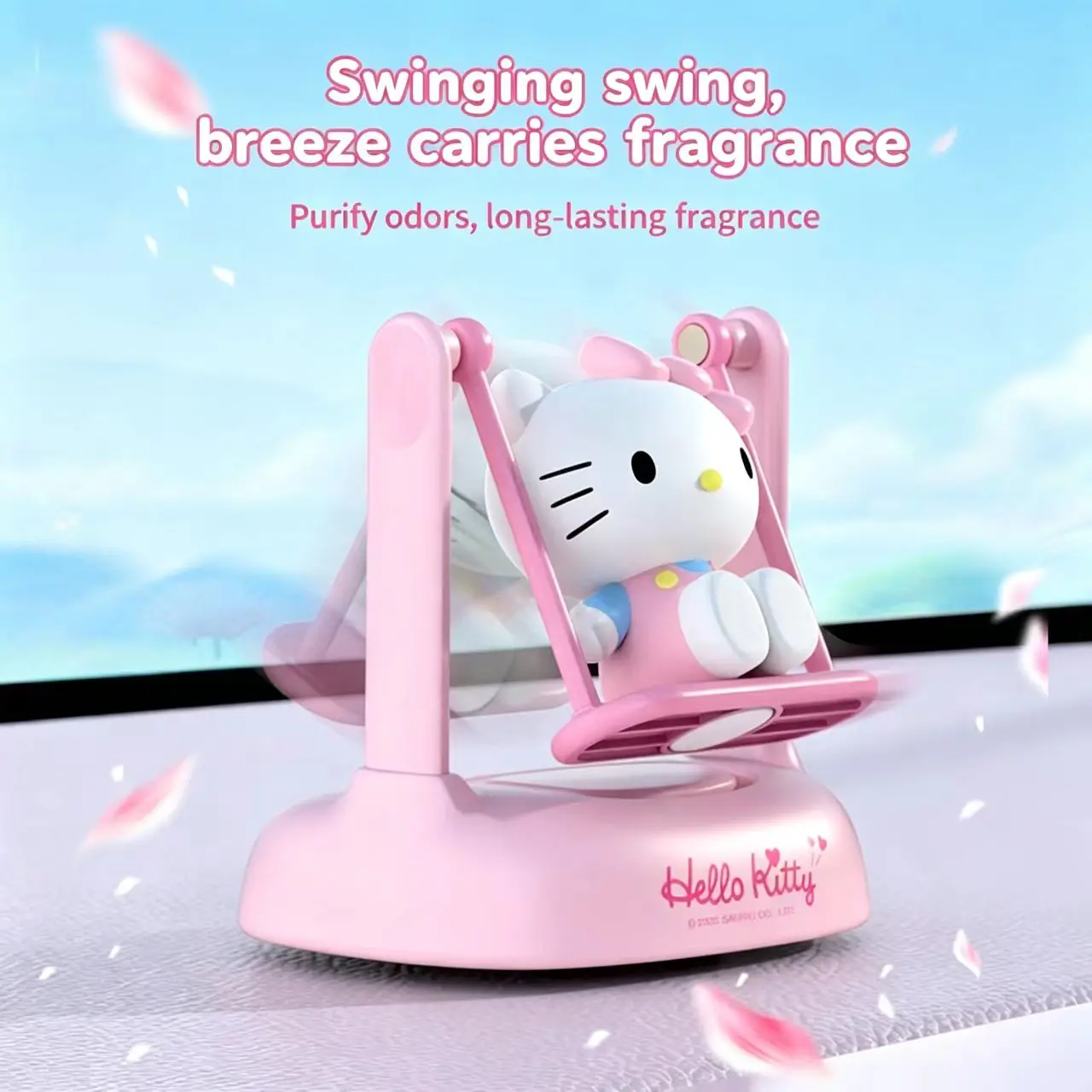 Ambientador de Coche Original Hello Kitty con Energía Solar, Muñeca Colgante, Adorno de Perfume para Auto, Decoración Interior Encantadora para Niñas