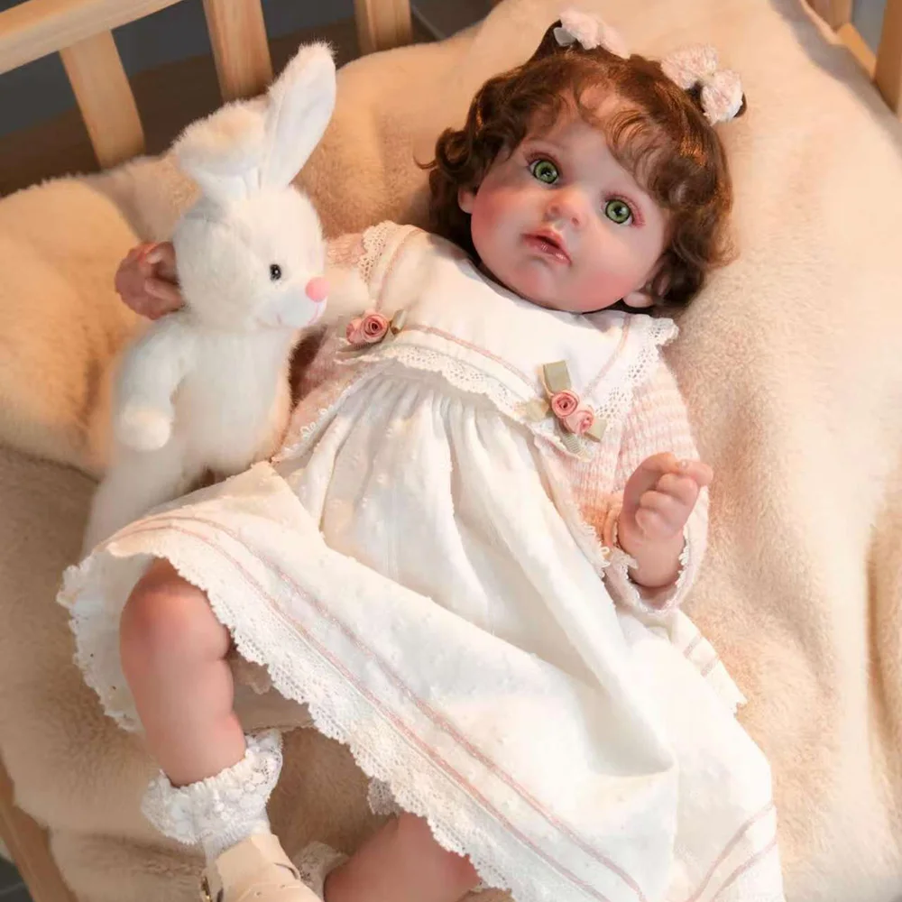 Cloveray 24 inch Original Realistic Reborn Baby Doll Soothe High-quality Vinyl Doll With Rabbit doll Baby Companion Toy Kid Gift