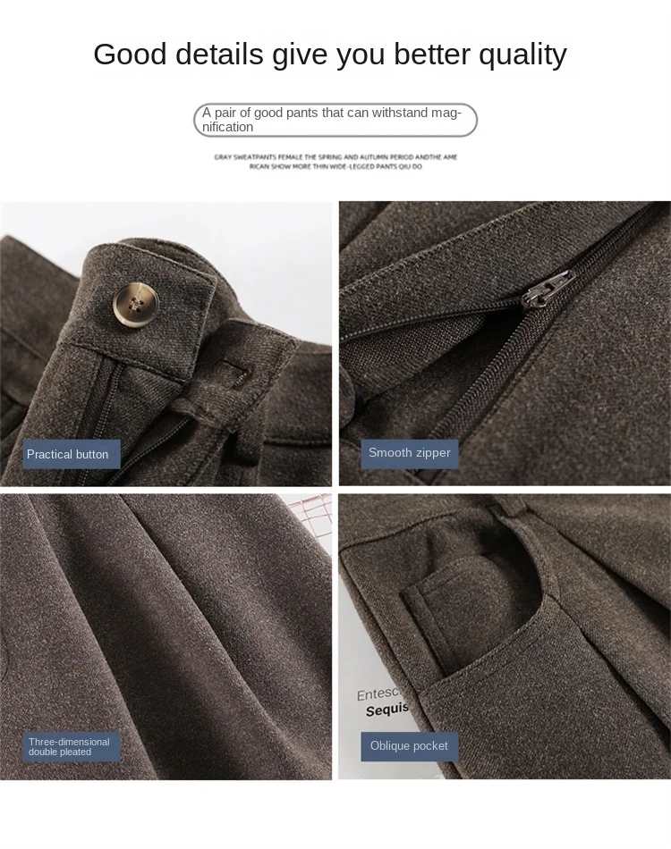 2023 Autumn and Winter New Wool Blended Wide-Leg Pants Straight Mopping Pants High Waist Slim Lengthened Casual Pants for Women