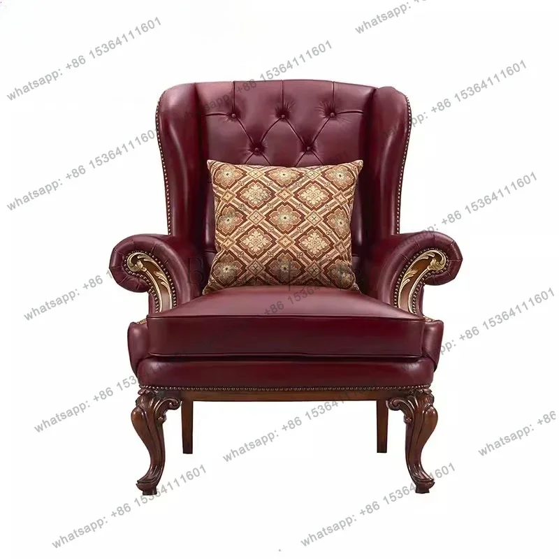 D14British neoclassical living room leisure chair solid wood leather tiger chair
