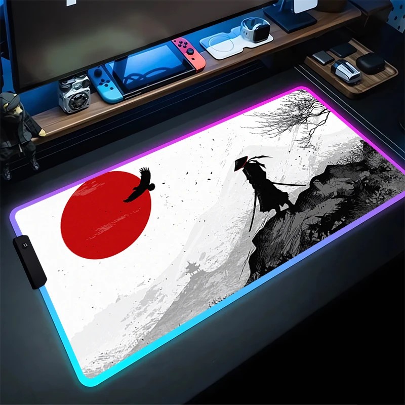 

RGB Mouse Pad Samurai Non-Slip Rubber Edge locking mousepads Game play mats notebook computer boy style gift Home Decor handsome