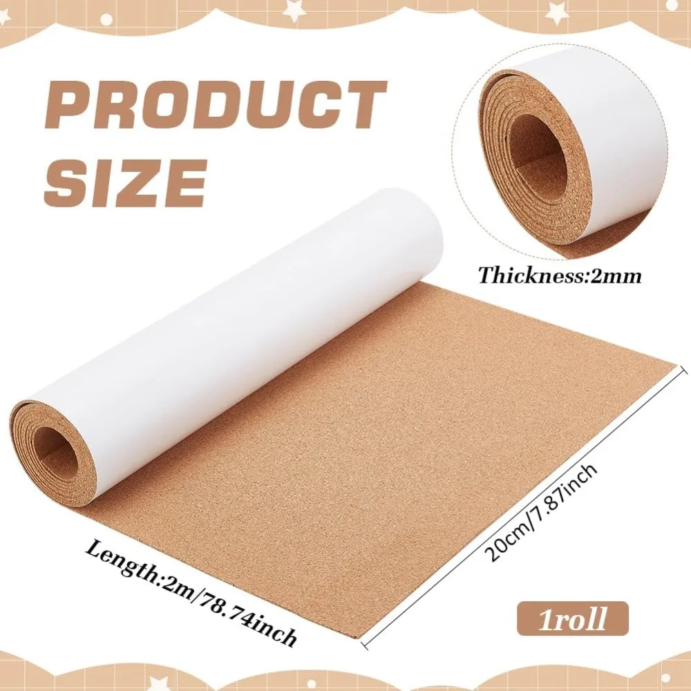 15.7x78.7 inch Self-Adhesive Cork Roll, 2 mm Thick Cork Mat with Strong Adhesive-Backed for Wall Decoration, Party and Crafts