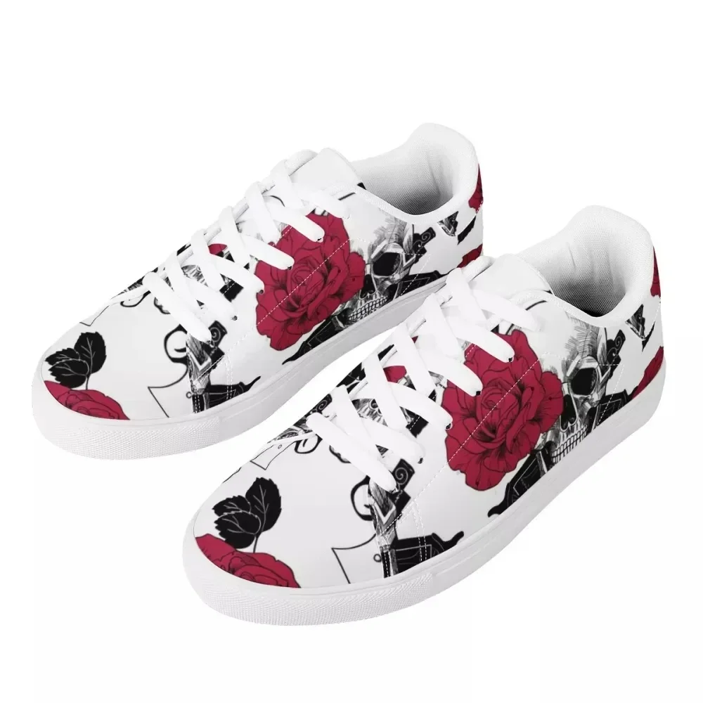 Rose Skull Pattern Men Casual Flat Shoes PU Leather Sneakers Zapatos Mujer Autumn Brand Designs Dropshipping