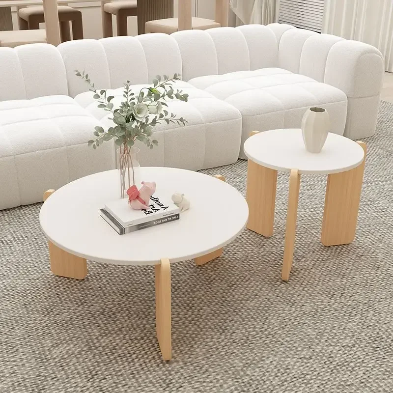 

Solid wood round coffee table modern simple corner side table living room center home cream house quiet wind apartment table