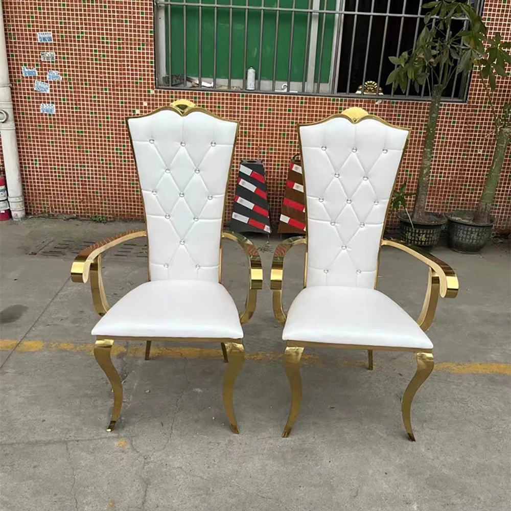 Modern Dining Chairs Wedding Event Party High Back Armrest Gold Stainless Steel Banquet Chair set For Dining Room Furniture