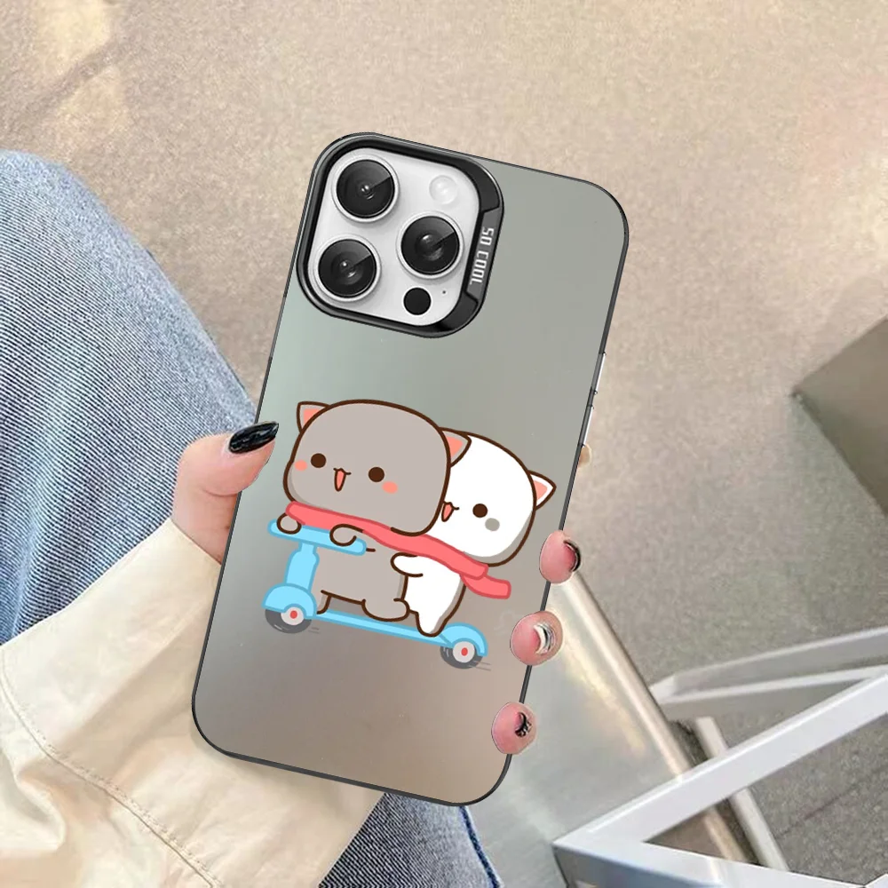 Peach Mochi Cat Cartoon Phone Case For IPhone 16 15 14 13 12 11 Pro Max X XR XSMAX 8 7 Plus Matte Shockproof Back Cover