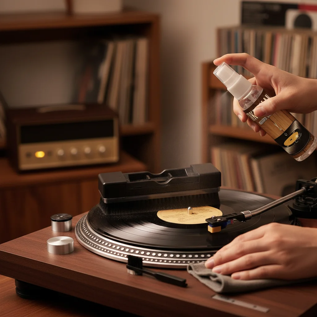 Record Cleaning Set: Vinyl Cleaner Solution + Velvet Brush & Stylus Brush，Anti‑Static LP Care，Deep Groove Clean，Improve Playback