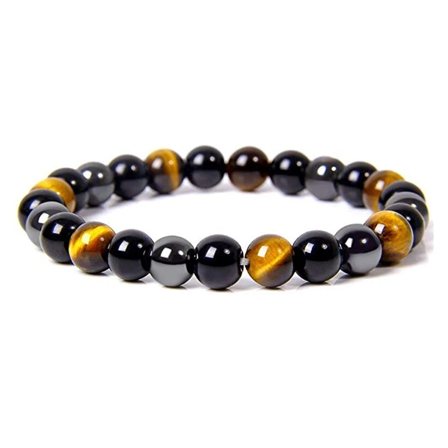 Yellow Tiger Eye Hematite Stone Beads Bracelet for Men Women Fitness Energy Protection Vintage Geometric Jewelry fengshui