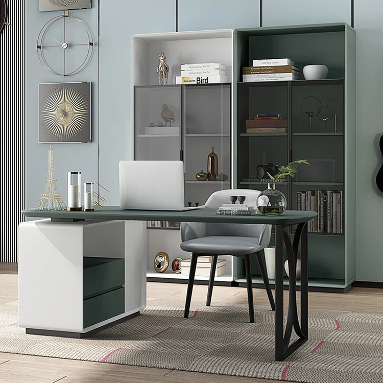 ！@Simple Modern Creative Corner Desk Italian Minimalist Study Furniture Paint Table Combination with Side Cabinet