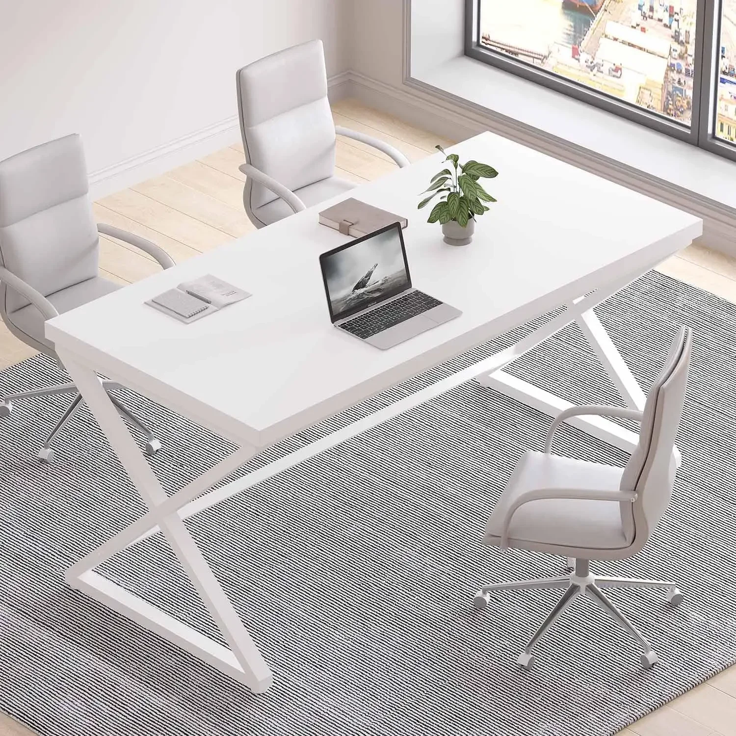 [سعر مخفض، حار بيع! ]مكتب كمبيوتر أبيض، مكتب مكتب منزلي حديث لكتابة دراسة العمل، ألعاب كمبيوتر معدني خشبي بسيط