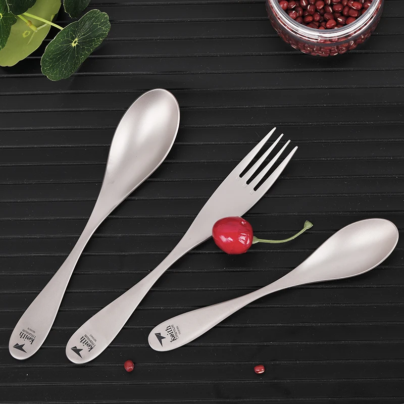 Keith Titanium Thicken Spoon Fork Kitchen Tableware for Dessert Coffee Soup Spoon Outdoor Camping Hiking Travel Tableware Ti5203