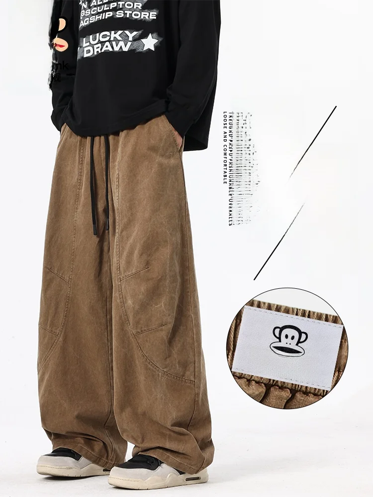 

PaulFrank American Retro Coffee Color Cotton Casual Pants Men's Spring Loose Wide Leg Pants Youth Straight Tube Trousers