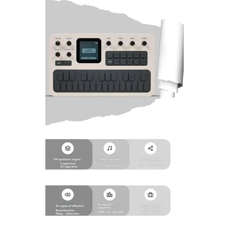 A97I-FM-1 Portable FM Synthesizer 6-Operator 32-Algorithm 128 Presets With MIDI Keyboard Built-In Speaker Music Production A