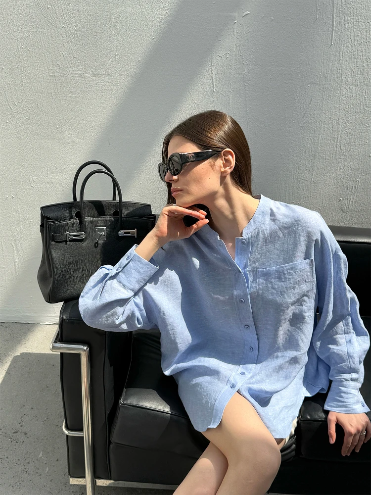 

ZhouMiao l Hemp Lightweight Sun Protection irt Women's Loose Fit Casual Top Roman Vibe Commute Sle Long Sve Butt...