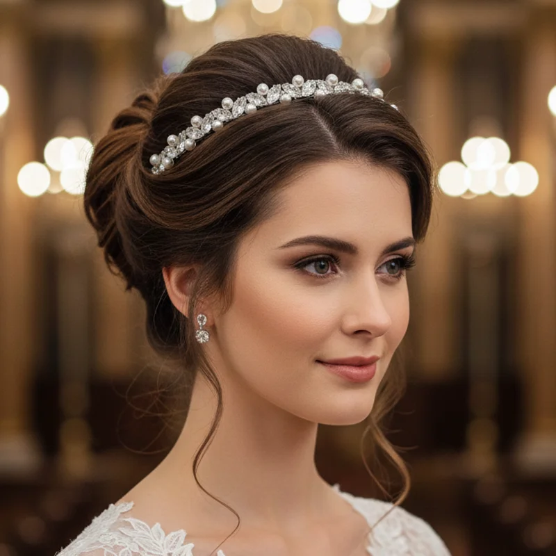 Luxury Marquise Zircon & Pearl Wedding Headband Slim Wedding Headpiece Elegant Minimalist Prom Hair Accessories for Women