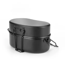 1.9L Military Large Mess Kit Camping Hiking Lightweight 2 Layer Cookware Bowl Outdoor Nonstick Anodized Aluminum Fast Cooker
