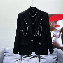 Black suit jacket, men's and women's single suit top, autumn Korean style trendy high street men's loose small suit