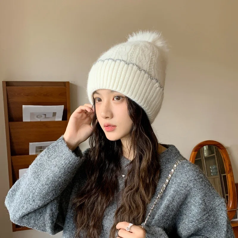 

Plus Size Winter Beanie for Women - Thick Fleece-Lined Knit Hat with Pom Pom & Ear Warmers, Cold Weather Protection