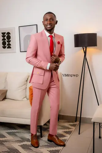 Pink Men's Suit jacket Top lapel Luxury Groomsman Jacket One Button Tuxedos 2 Piece Set Wedding Suits Slim Fit Peak Lapel - Image 2
