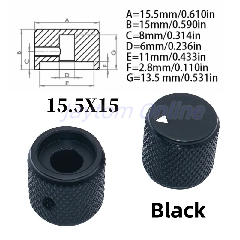 1pc 15x15.5mm Solid Aluminum Alloy Rotary Switch Cap Potentiometer Audio Amplifier Power Knob Round Hole 6mm Screw Type