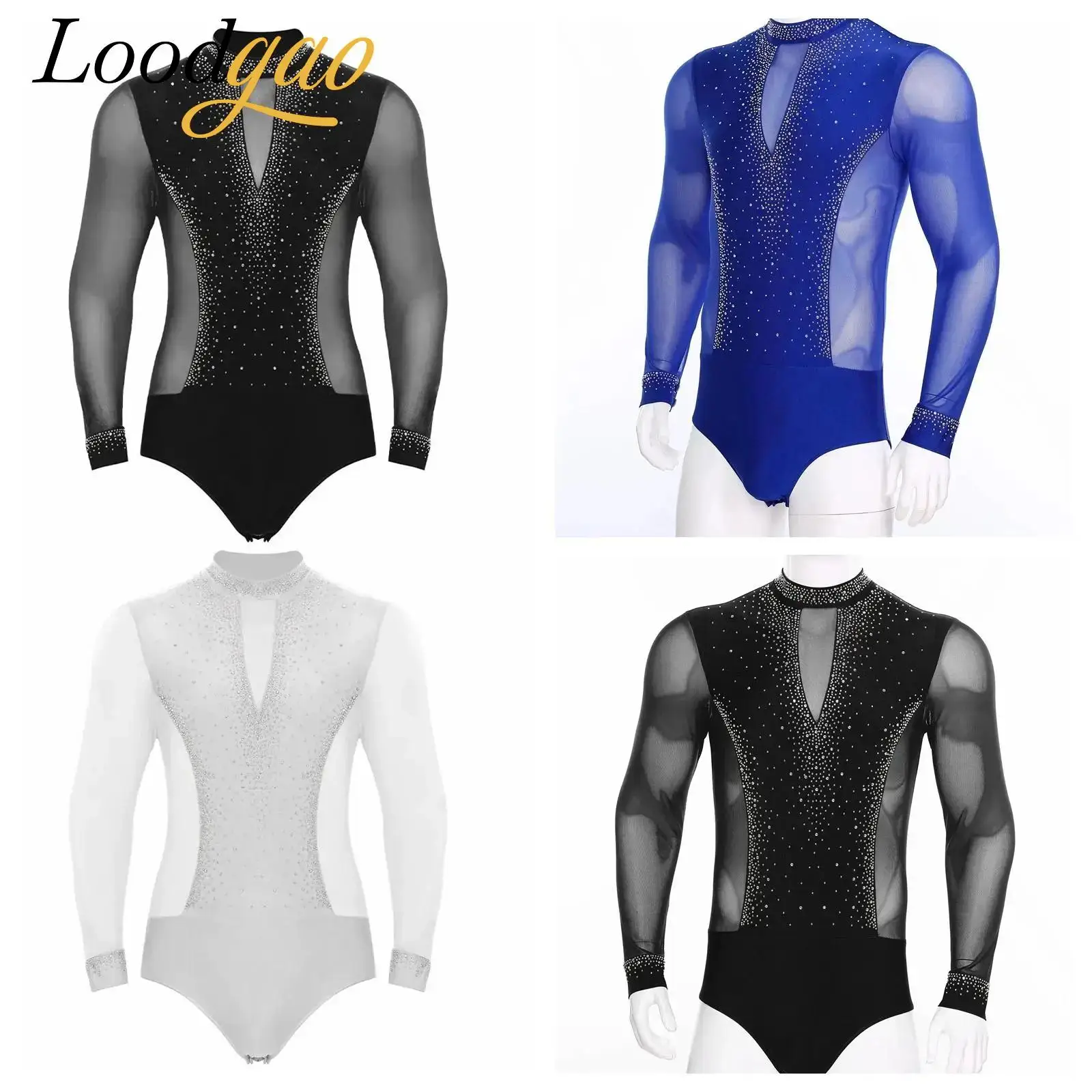 

Mens Latin Dance Bodysuit Shirt Tops Long Sleeve Rhythmic Gymnastics Tango Rumba Chacha Jumpsuit Skating Latindance Leotard