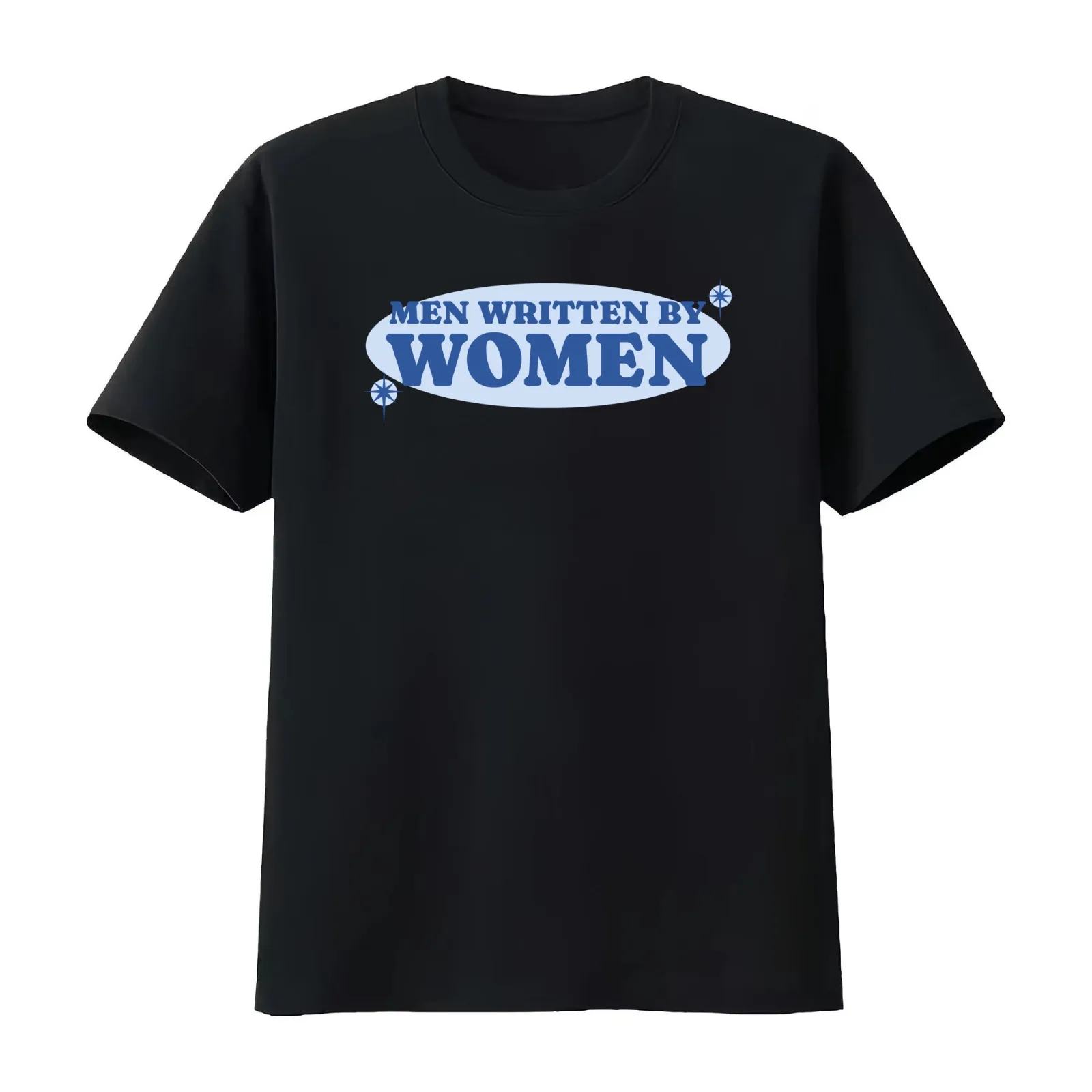 men written by women blue T-Shirt Summer Casual Cotton Tee Oversized Streetwear Tops Vintage Graphic Print Unisex Men Women