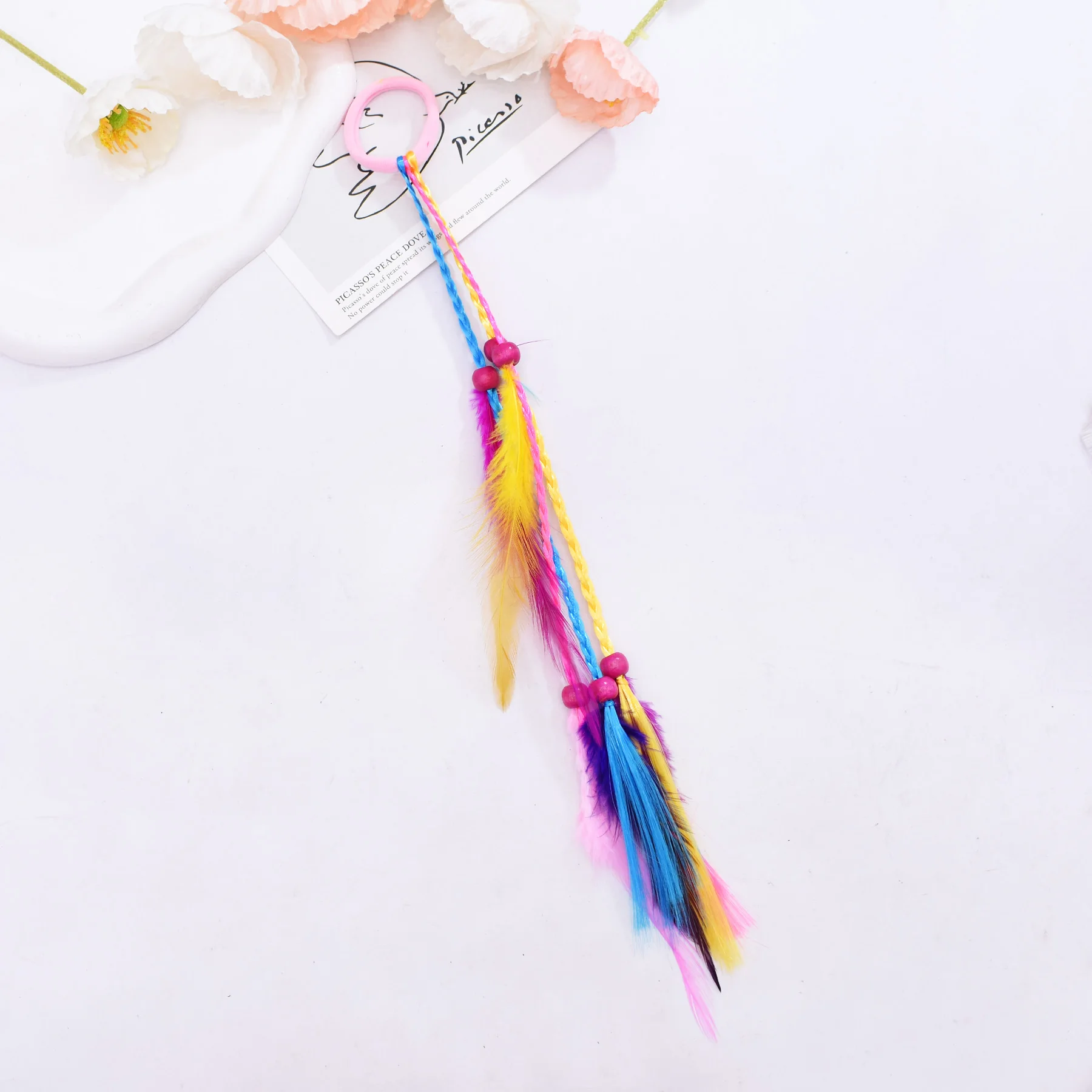 

Handmade Woven Colorful Feather Elastic Hair Band Headwear For Women Girl Wig Braids Bohemian Princess Hair Accessories Gift