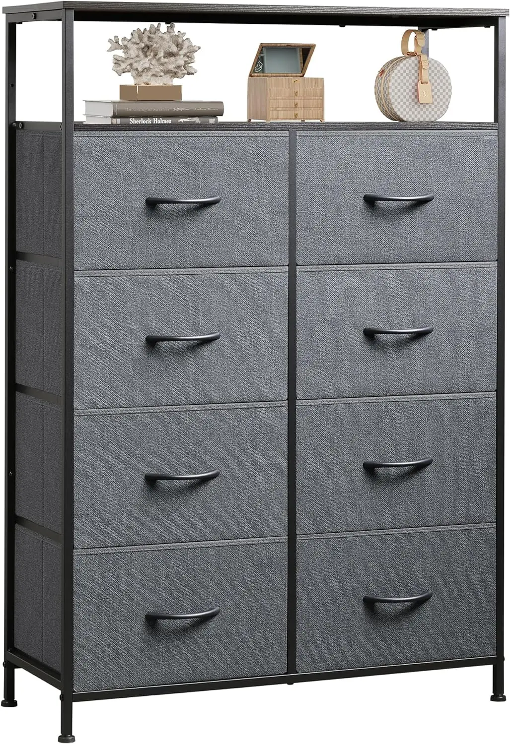 

Fabric Dresser for Bedroom with Open Shelves, Tall Dresser with 8 Drawers, Storage Tower with Fabric Bins Chest of Drawers