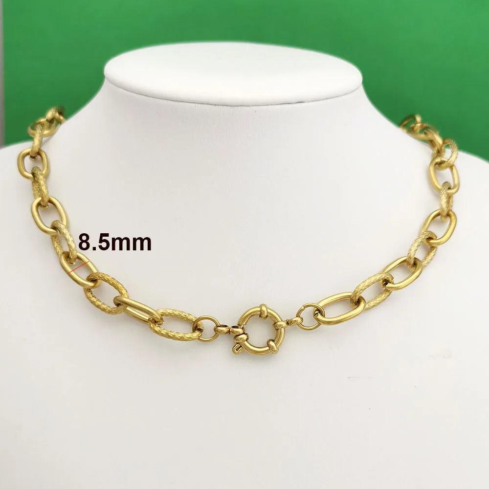Matrosen-Federverschluss-Halskette für Damen und Herren, Choker aus Edelstahl, Geometrische Verbindung, Gedrehte Kette, Rolo, PVD Goldfarbe, Silber, Großhandel – Detail 3