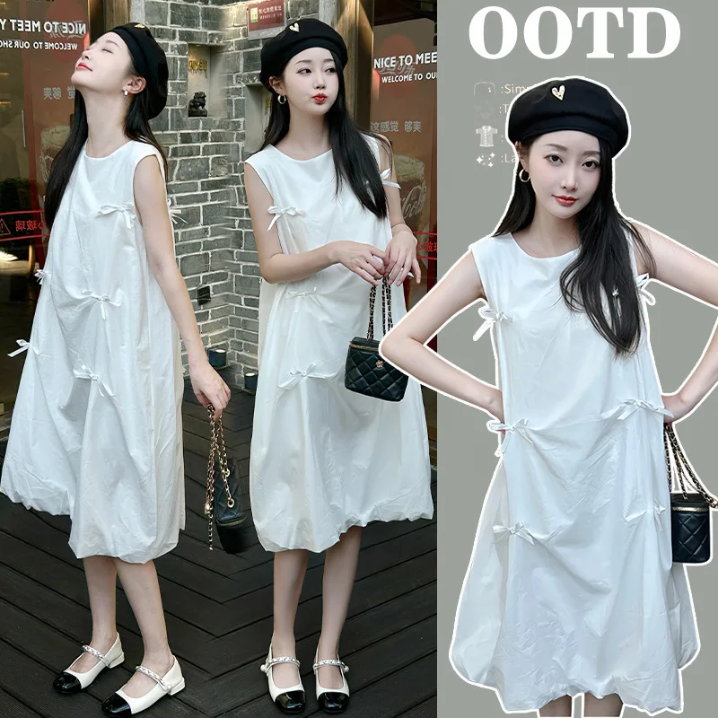 

Petite Maternity Dress Summer New Sleeveless A-Line Sundress Flowy Loose Fit Slimming Elegant Vacation Style for Women