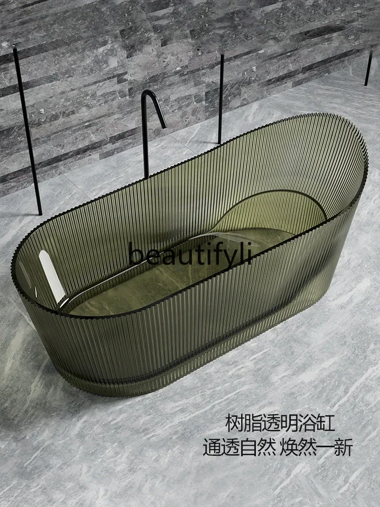 Y AVertical stripe transparent resin bathtub Household freestanding bathtub Hotel B & B Designer Original bathtub