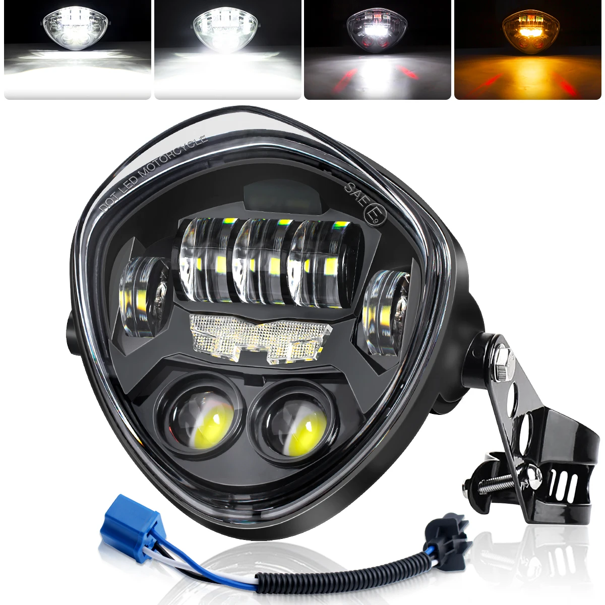 

7Inch LED Motorcycle Headlight With DRL Demon Eye Hi/Low Beam Headlamp Fit 1.37-1.69Inch Fork for Cafe Racer Chopper Motorcycle