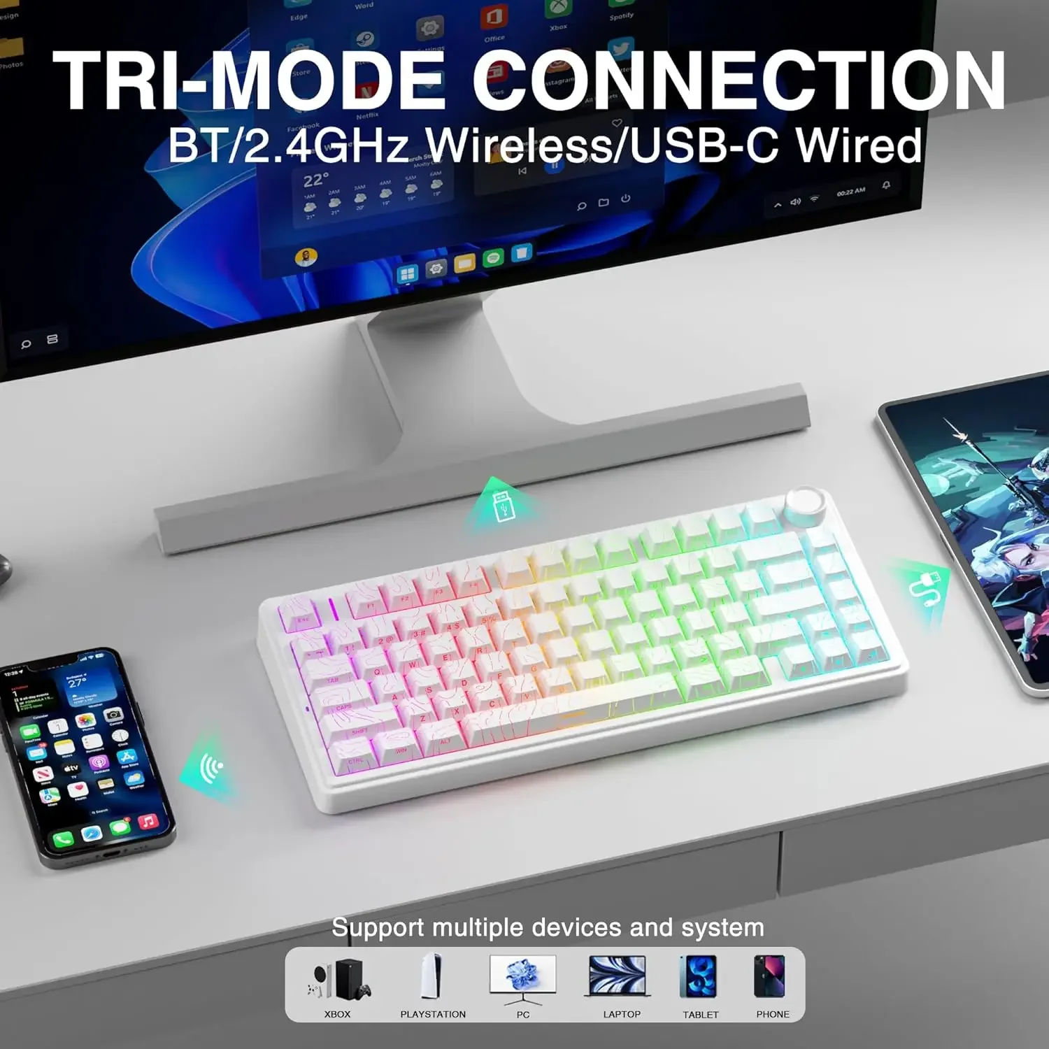 NEW AULA F75HE Wireless Magnetic Switch Keyboard 75% Hot-Swappable Creamy Keyboard Pre-lubed Tri-Model RGB Gaming Keyboards