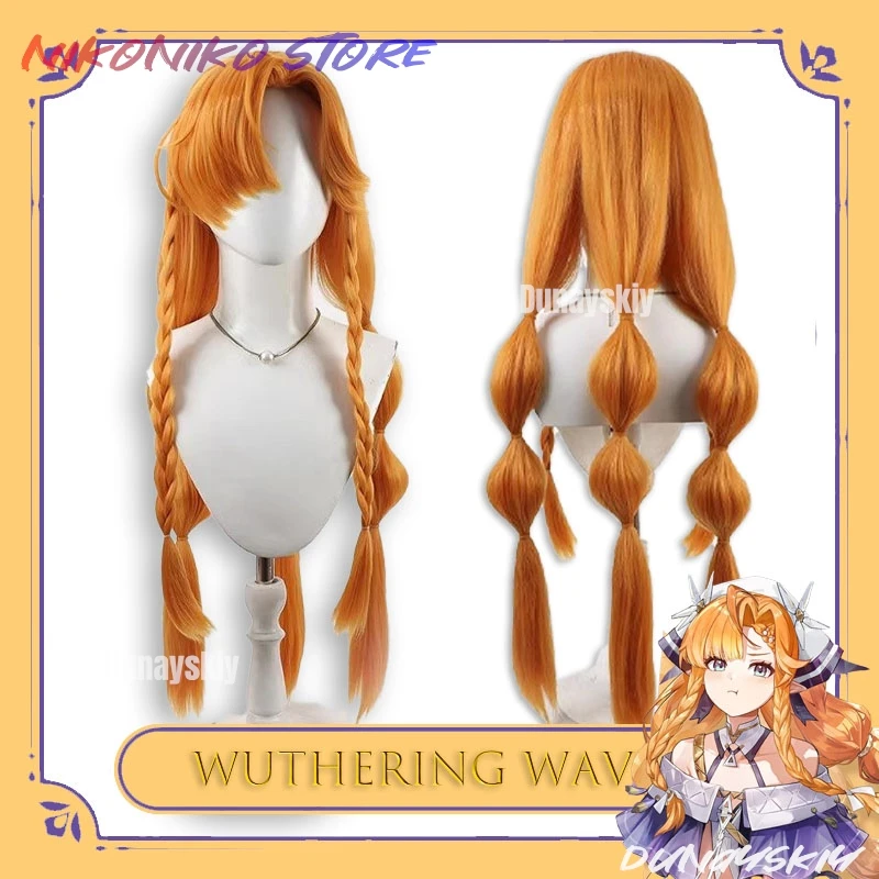 

Game Wuthering Waves Sigrika Cosplay Wig Orange Long ThreeBraid Cosplay Wig For Comicon Party Adult Women Men Halloween NikoNiKo