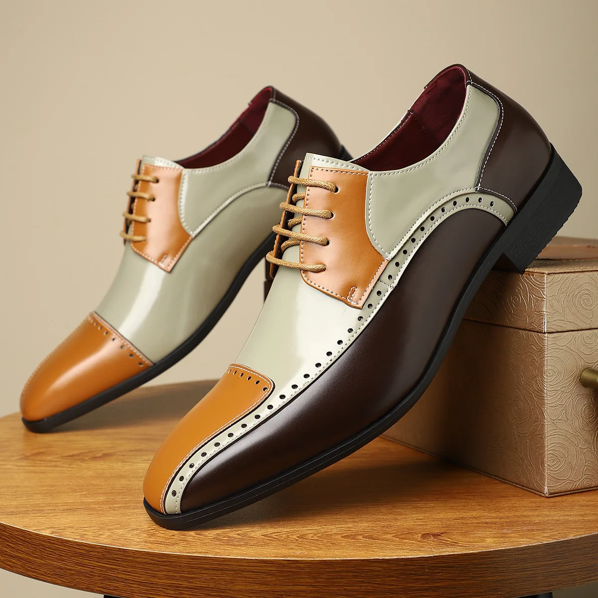 

New Men's Trendy Leather Shoes Color blocked Business Work Men's Shoes Splicing Casual Versatile Leather Shoes