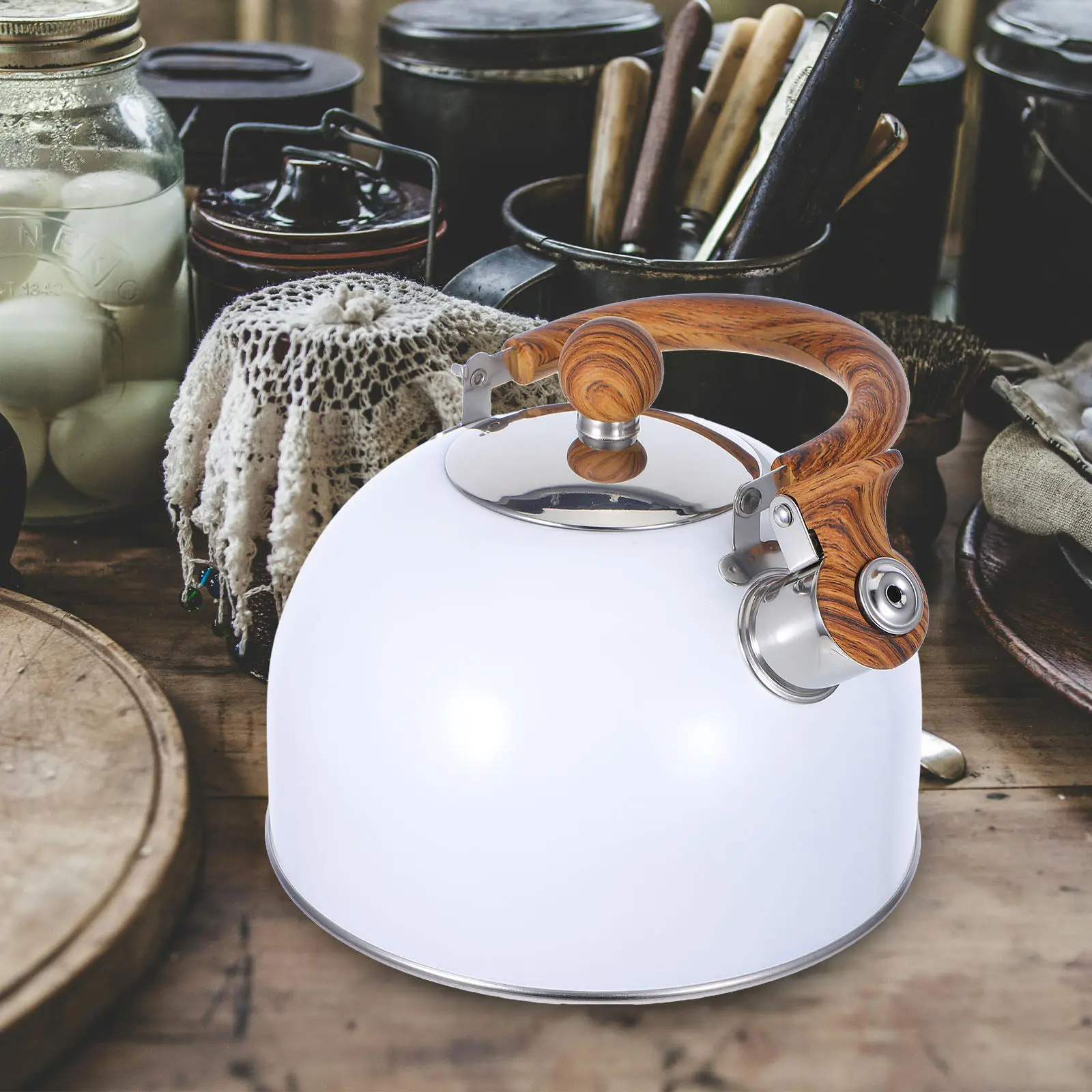 1Pcs White Water Heating Kettle 2.5L Loud Whistle Alert Safety Design Universal Gas Induction Cooker Compatible Home Teakettle