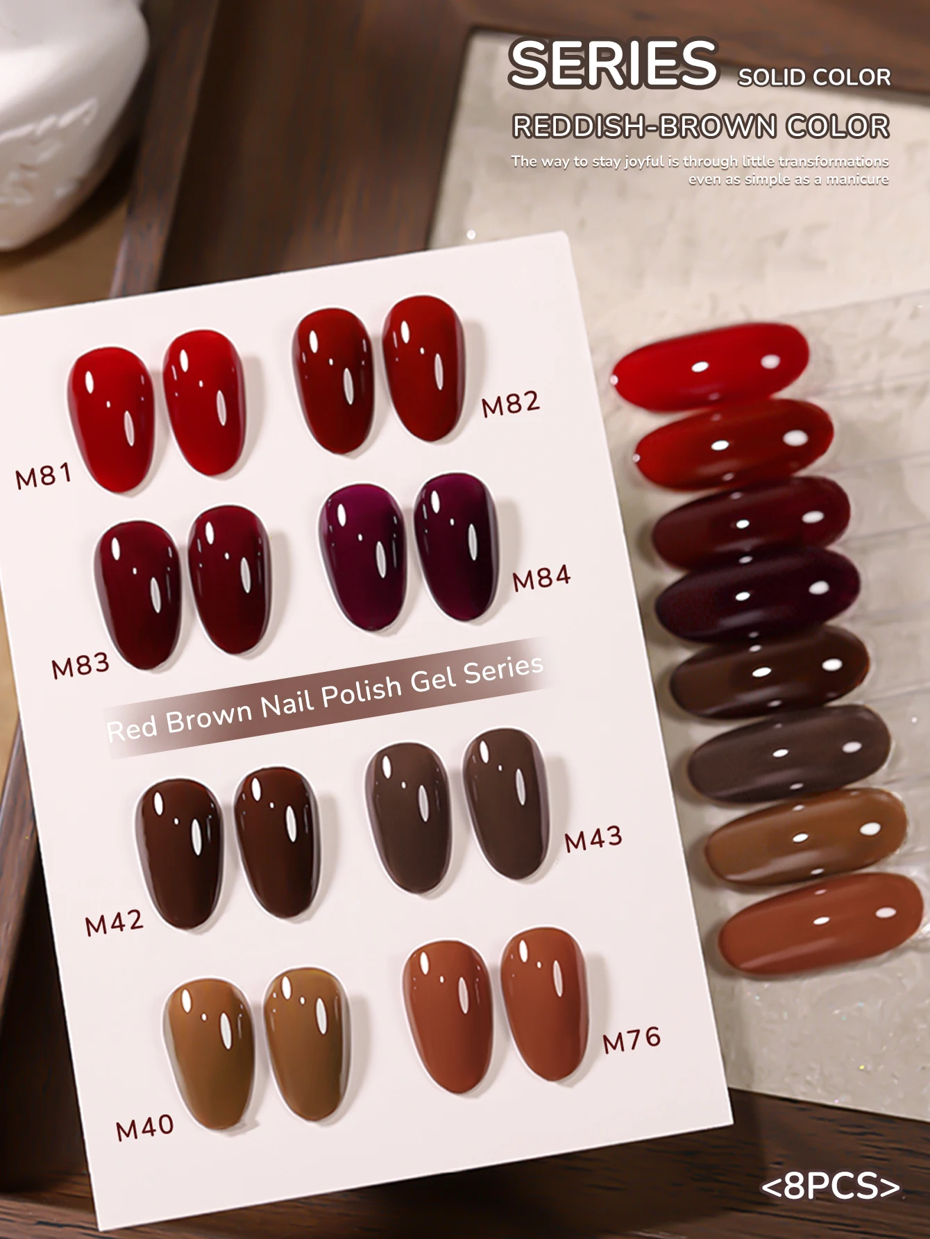 XEIJAYI 15ML 8Pcs Brown Series Gel Nail Polish Set, UV LED Immersion Nail Polish,Holiday DIY Nail Polish Design For New Year