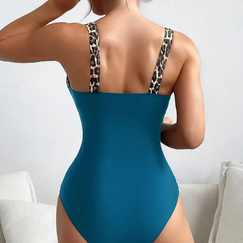 cross-border new one-piece swimsuit female pure color leopard sexy tight-fitting slim bikini Bikini wholesale