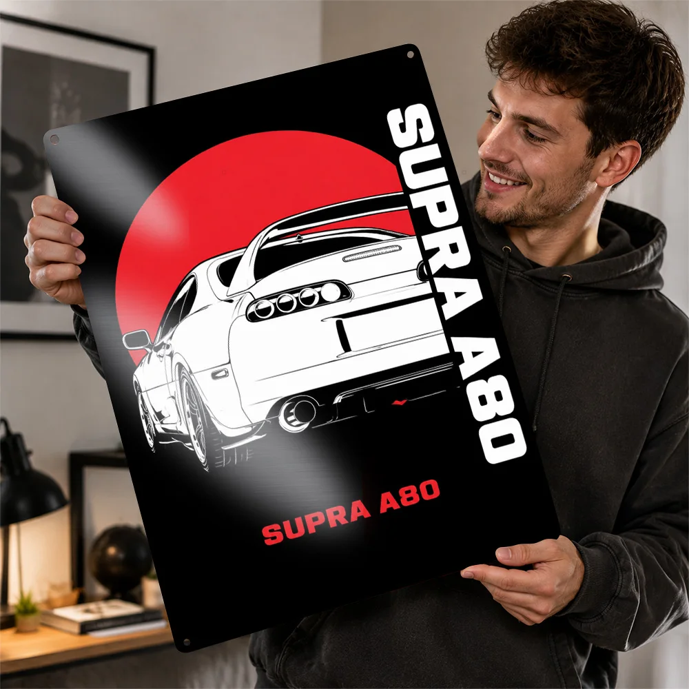 Japan Supra A80 Vector Sports Car Printed Poster Personalized Aluminum Metal Sign Bold Color Culture Wall Art Ideal For Garage
